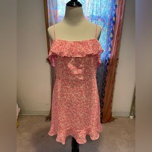 Floral ruffle neck mini dress